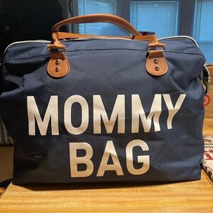 Navy Blue Mommy Bag with Tan Handles